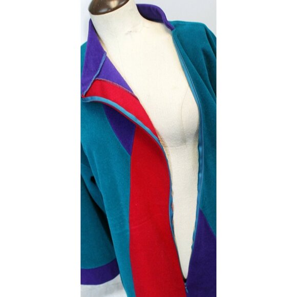 VTG 80s Vanity Fair Teal Fleece Housecoat Robe Women M Zip Long Sleeves Pockets - Picture 8 of 9
